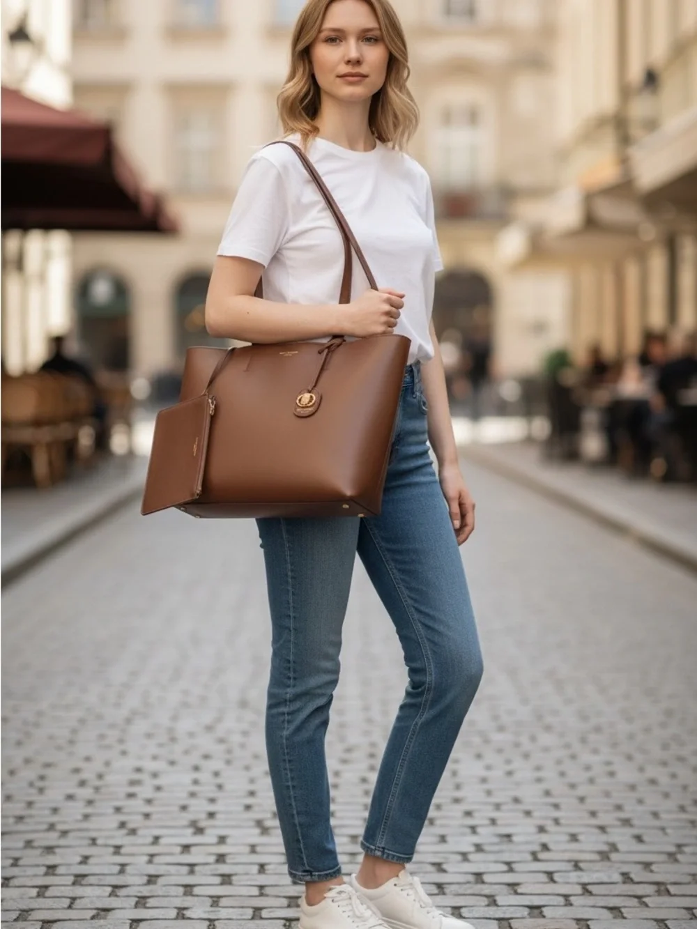 Kurt Geiger Brown Leather Tote with Detachable Zip Pouch